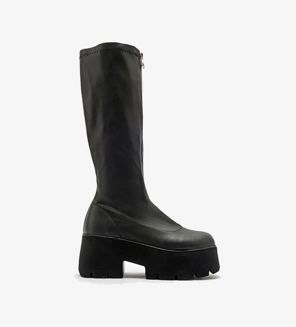 AMARONTE Siyah Streç Kalın Taban Kadın Çizme - Görsel 1