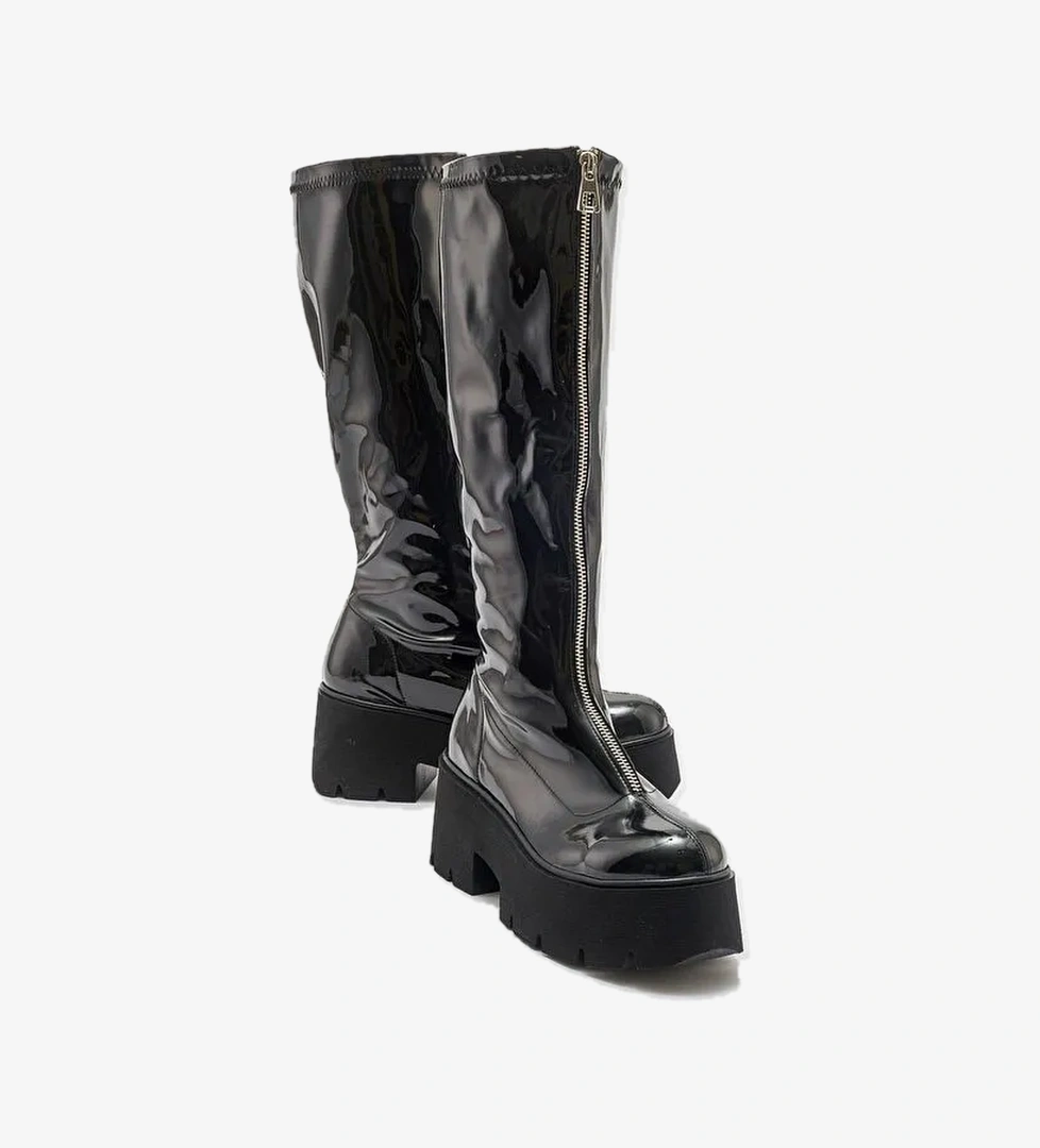 AMARONTE Siyah Rugan Kalın Taban Kadın Çizme - Görsel 1