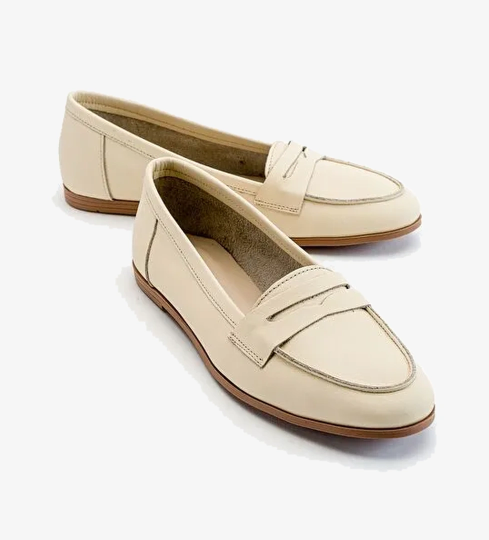 Luvi Shoes Bej Kadın Deri Loafer 63-F02 - Görsel 1