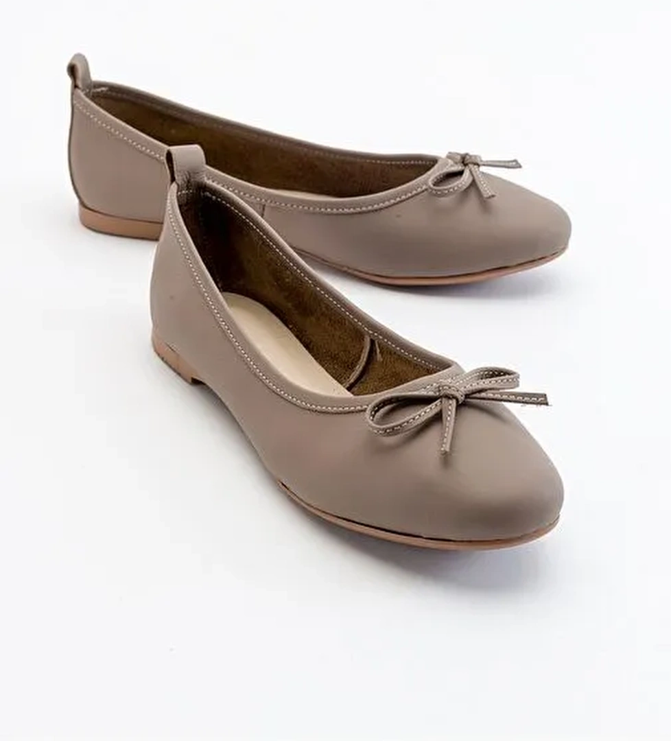 01 Taş Cilt Hakiki Deri Kadın Babet Ayakkabı - Görsel 1