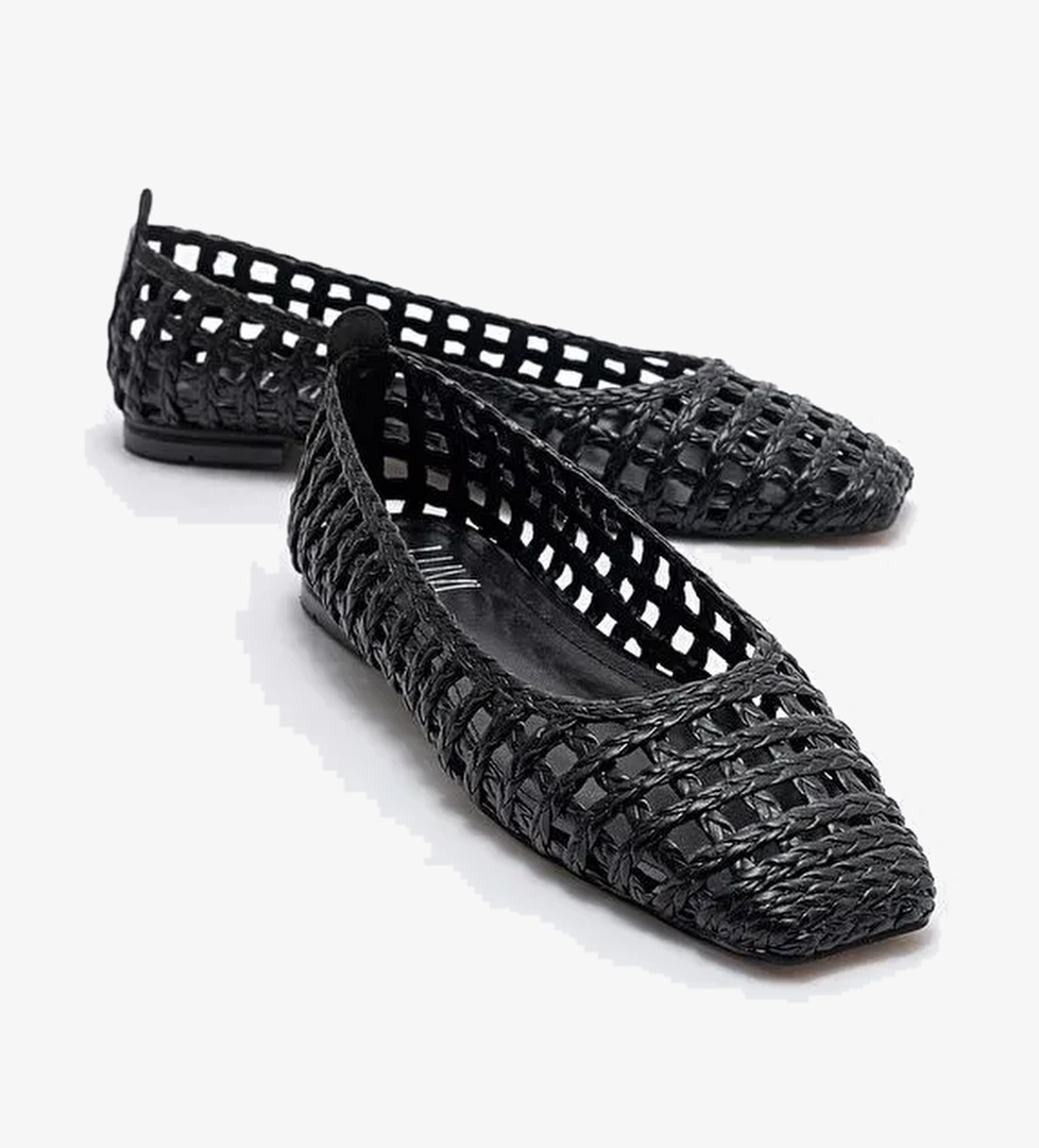 ARCOLA Siyah Örme Desenli Kadın Babet Ayakkabı - Görsel 1