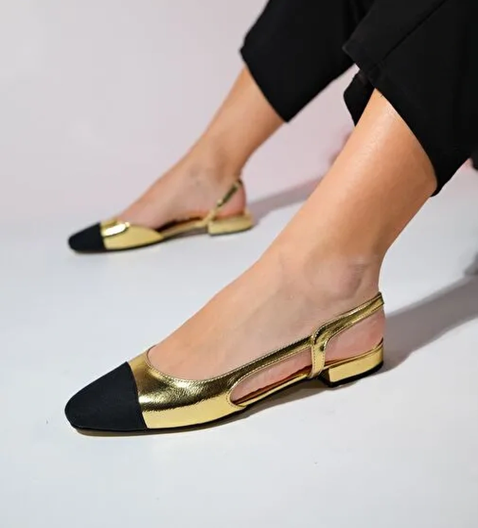 Luvi Shoes Bej-Siyah Kadın Babet 62-25 - Görsel 1