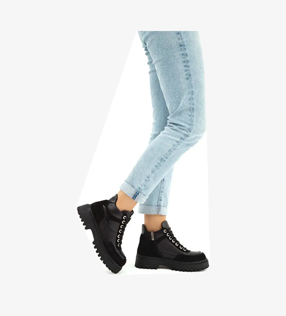 Tamer Tanca Kadın Suni Deri Siyah Casual Bot - Görsel 1