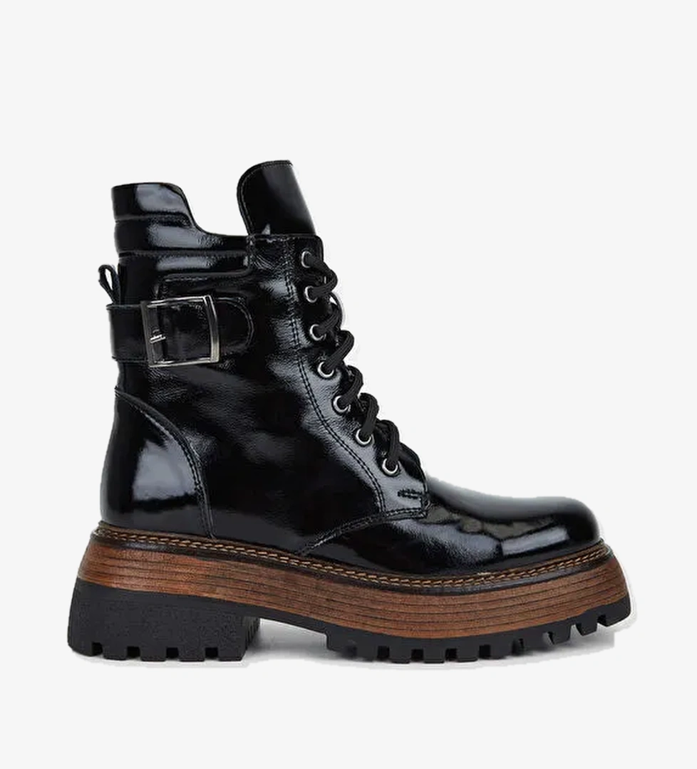 Tamer Tanca Kadın Hakiki Deri Siyah Rugan Casual Bot - Görsel 1