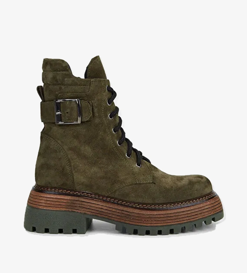 Tamer Tanca Kadın Hakiki Deri Haki Süet Casual Bot - Görsel 1