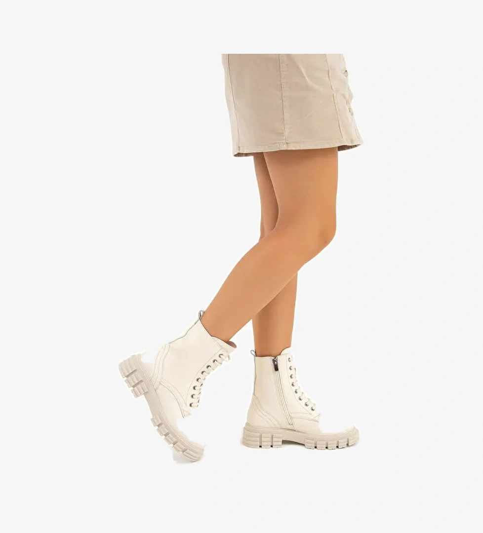 Tamer Tanca Kadın Hakiki Deri Bej POSTAL Bot - Görsel 1