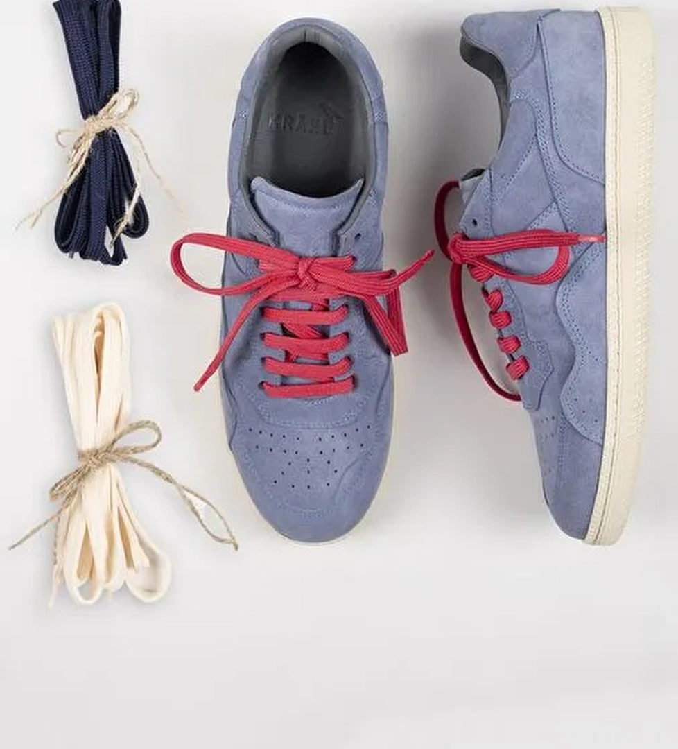 Krahe Zeus Erkek Hakiki Deri El Boyamalı Bağcık Ve İki Yedek Bağcıklı Açık Mavi Sneakers - Görsel 1