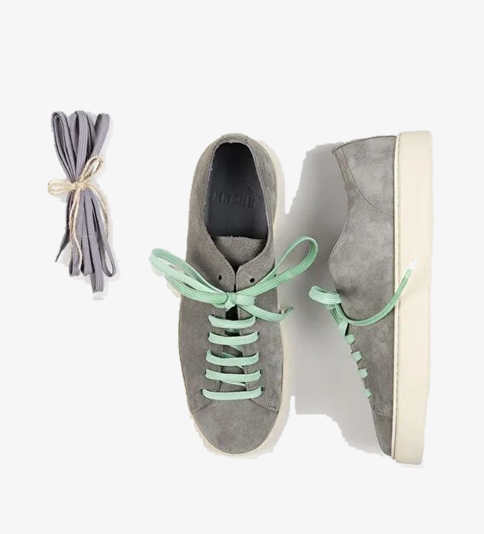 Krahe Ares Erkek Hakiki Deri El Boyamalı Bağcık Ve İki Yedek Bağcıklı Açık Gri Sneakers - Görsel 1