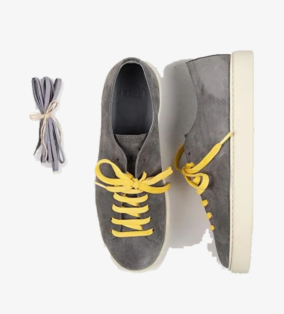 Krahe Ares Erkek Hakiki Deri El Boyamalı Bağcık Ve İki Yedek Bağcıklı Koyu Gri Sneakers - Görsel 1