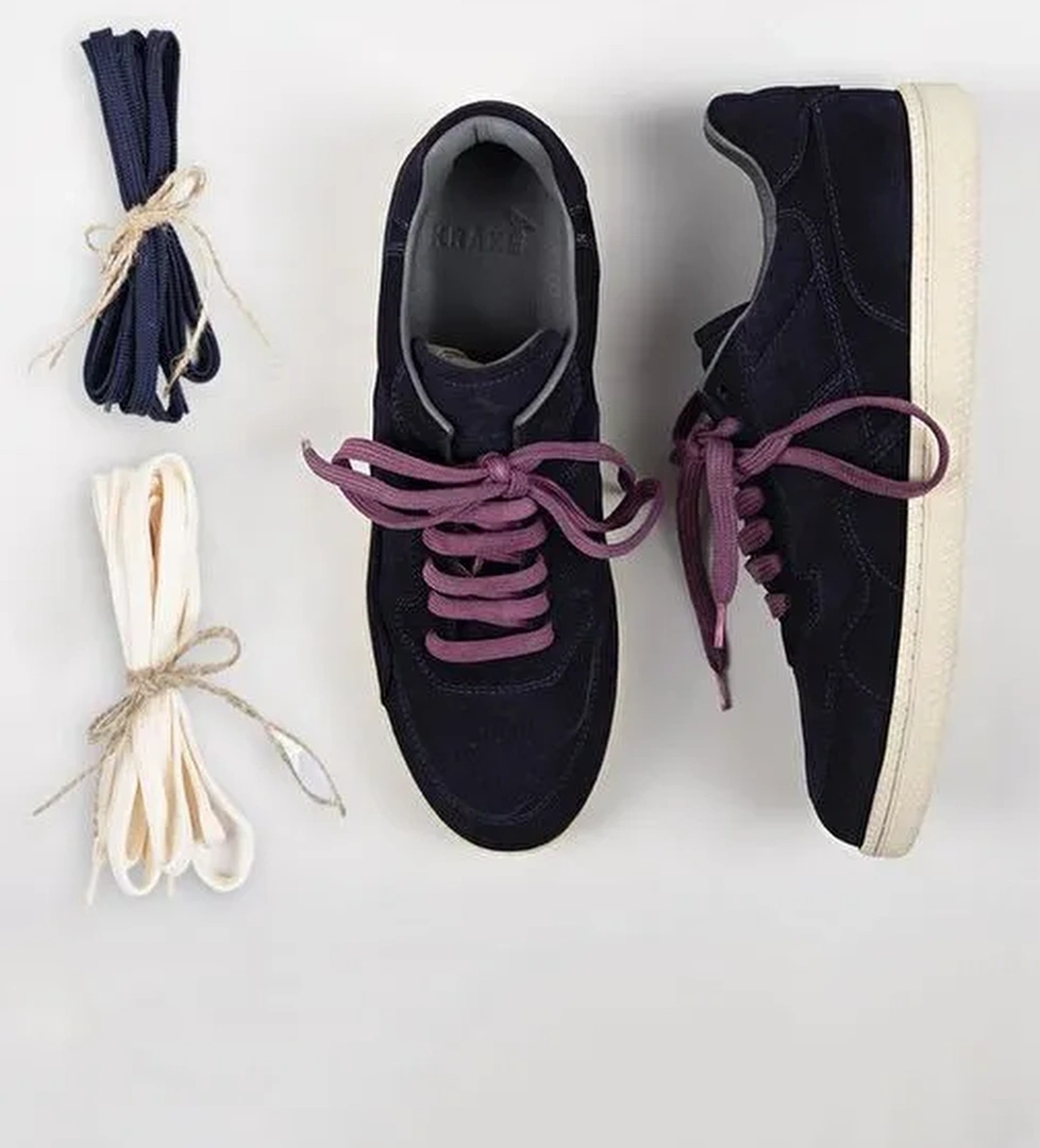 Krahe Zeus Erkek Hakiki Deri El Boyamalı Bağcık Ve İki Yedek Bağcıklı Lacivert Sneakers - Görsel 1