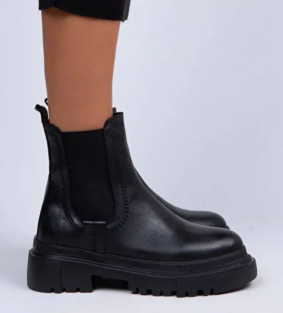 Manijero Emma Kadın Hakiki Deri Çift Taraf Lastikli Siyah Bot - Görsel 1