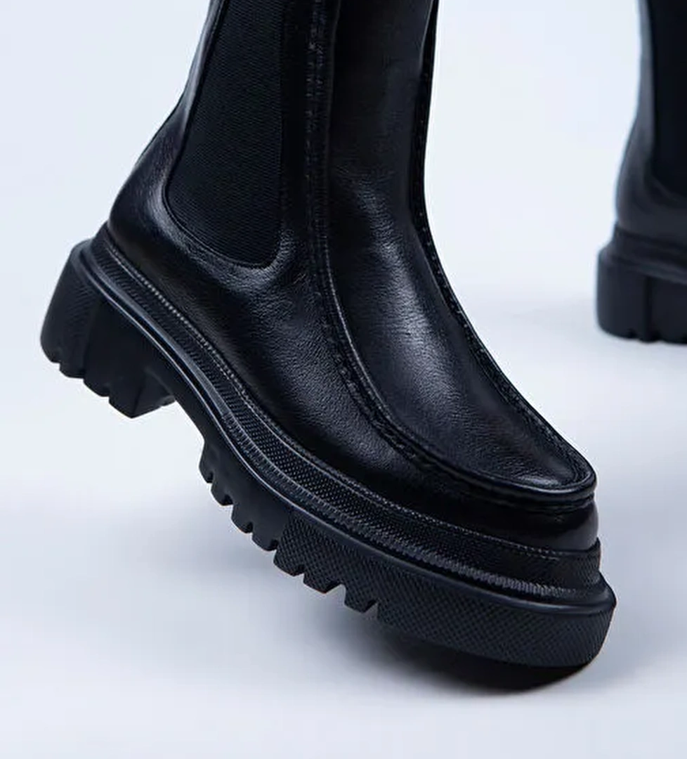 Manijero Agnes Kadın Hakiki Deri Çift Taraf Lastikli Siyah Bot - Görsel 1