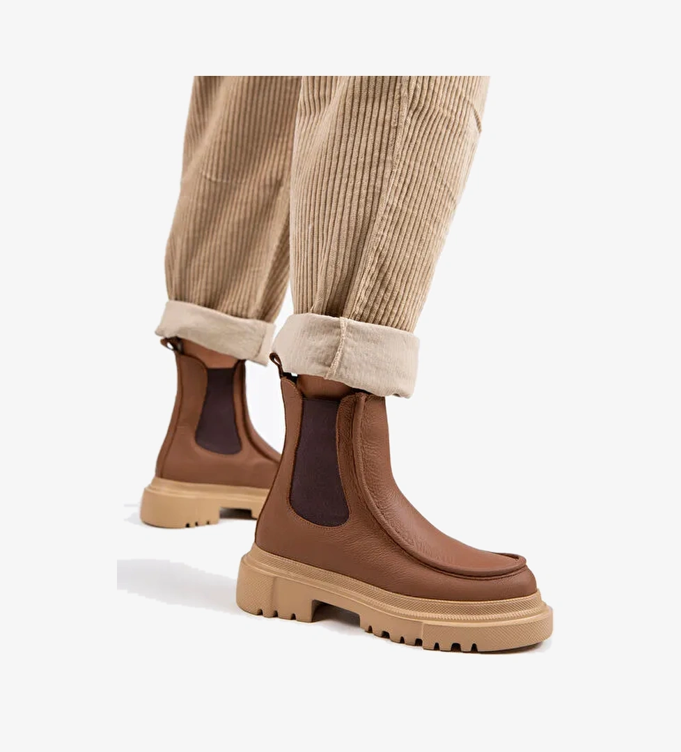 Manijero Agnes Kadın Hakiki Deri Çift Taraf Lastikli Taba Bot - Görsel 1