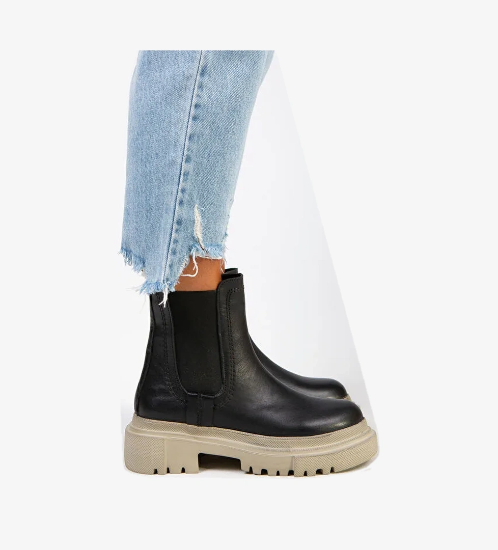 Manijero Emma Kadın Hakiki Deri Çift Taraf Lastikli Siyah Bej Bot - Görsel 1