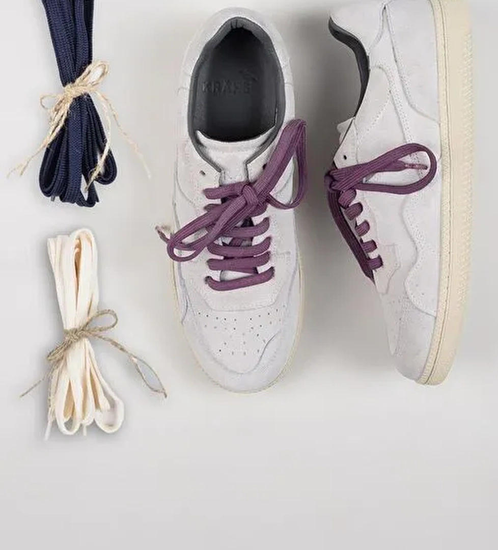 Krahe Zeus Erkek Hakiki Deri El Boyamalı Bağcık Ve İki Yedek Bağcıklı Beyaz Sneakers - Görsel 1