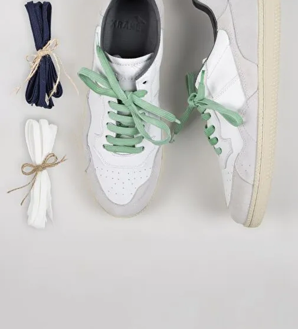 Krahe Artemis Erkek Hakiki Deri El Boyamalı Bağcık Ve İki Yedek Bağcıklı Beyaz-Beyaz Sneakers - Görsel 1