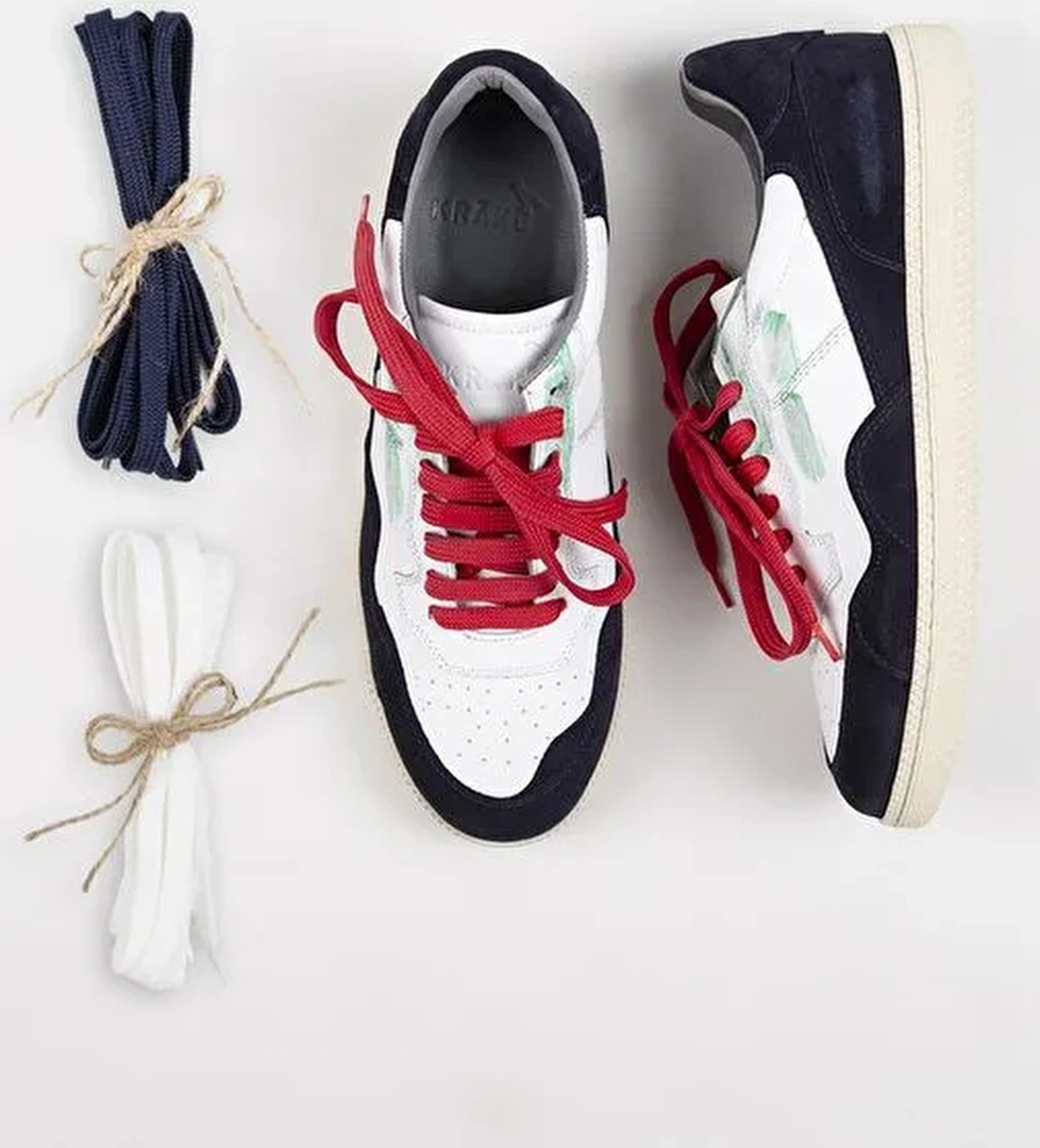 Krahe Artemis Erkek Hakiki Deri Eskitme El Boyamalı Bağcık Ve İki Yedek Bağcıklı Beyaz-Laci Sneakers - Görsel 1