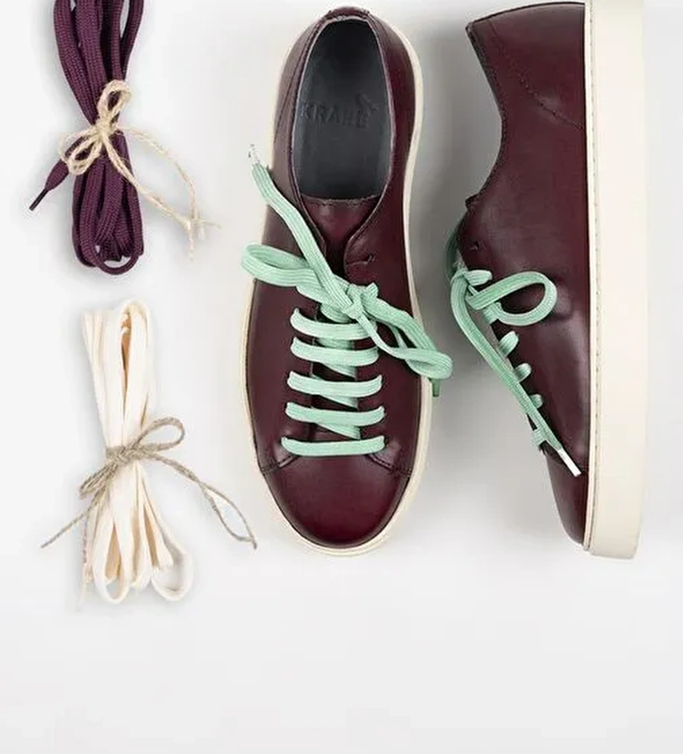 Krahe Ares Erkek Hakiki Deri El Boyamalı Bağcık Ve İki Yedek Bağcıklı Bordo Sneakers - Görsel 1