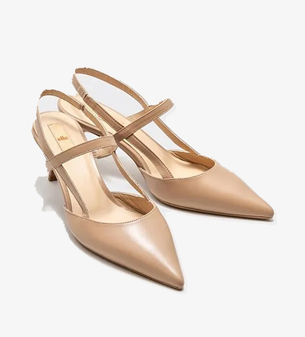 Naturel Deri Kadın Topuklu Ayakkabı - Görsel 1
