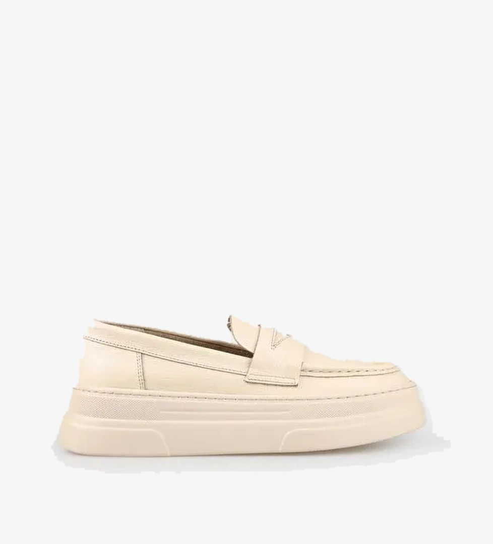 Ekru Deri Kadın Loafer - Görsel 1