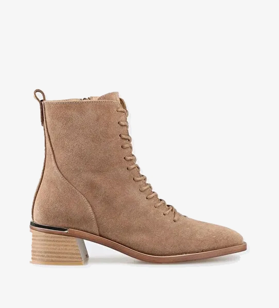 Taba Deri Kadın Topuklu Bot - Görsel 1