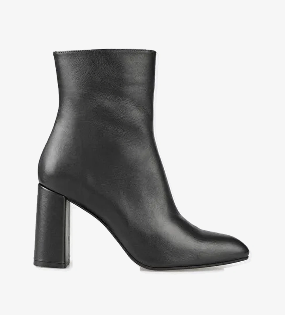 Siyah Deri Kadın Yüksek Topuk Bot - Görsel 1
