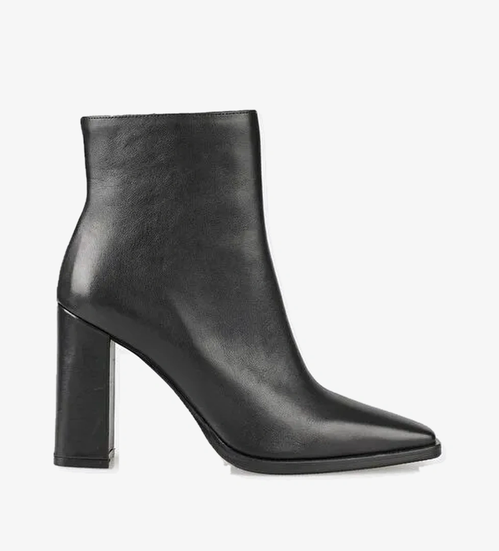 Siyah Deri Kadın Topuklu Bot - Görsel 1