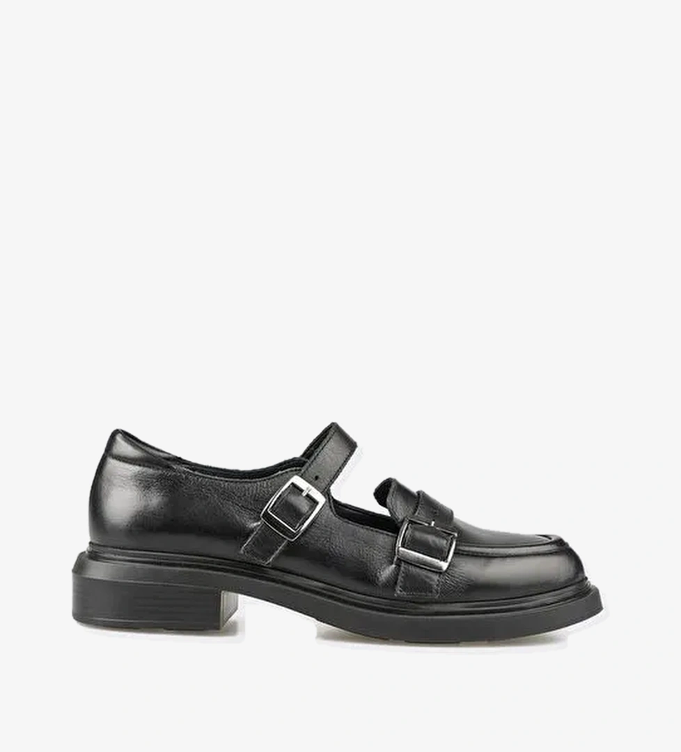 Elle Siyah Kadın Deri Günlük Ayakkabı BUNNEJA - Görsel 1