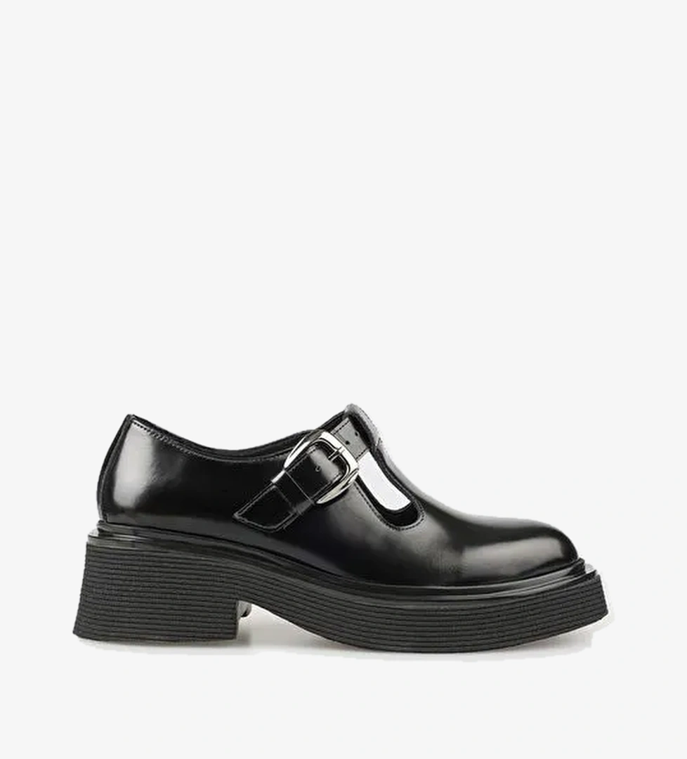 Elle Siyah Kadın Deri Günlük Ayakkabı WAPEL - Görsel 1