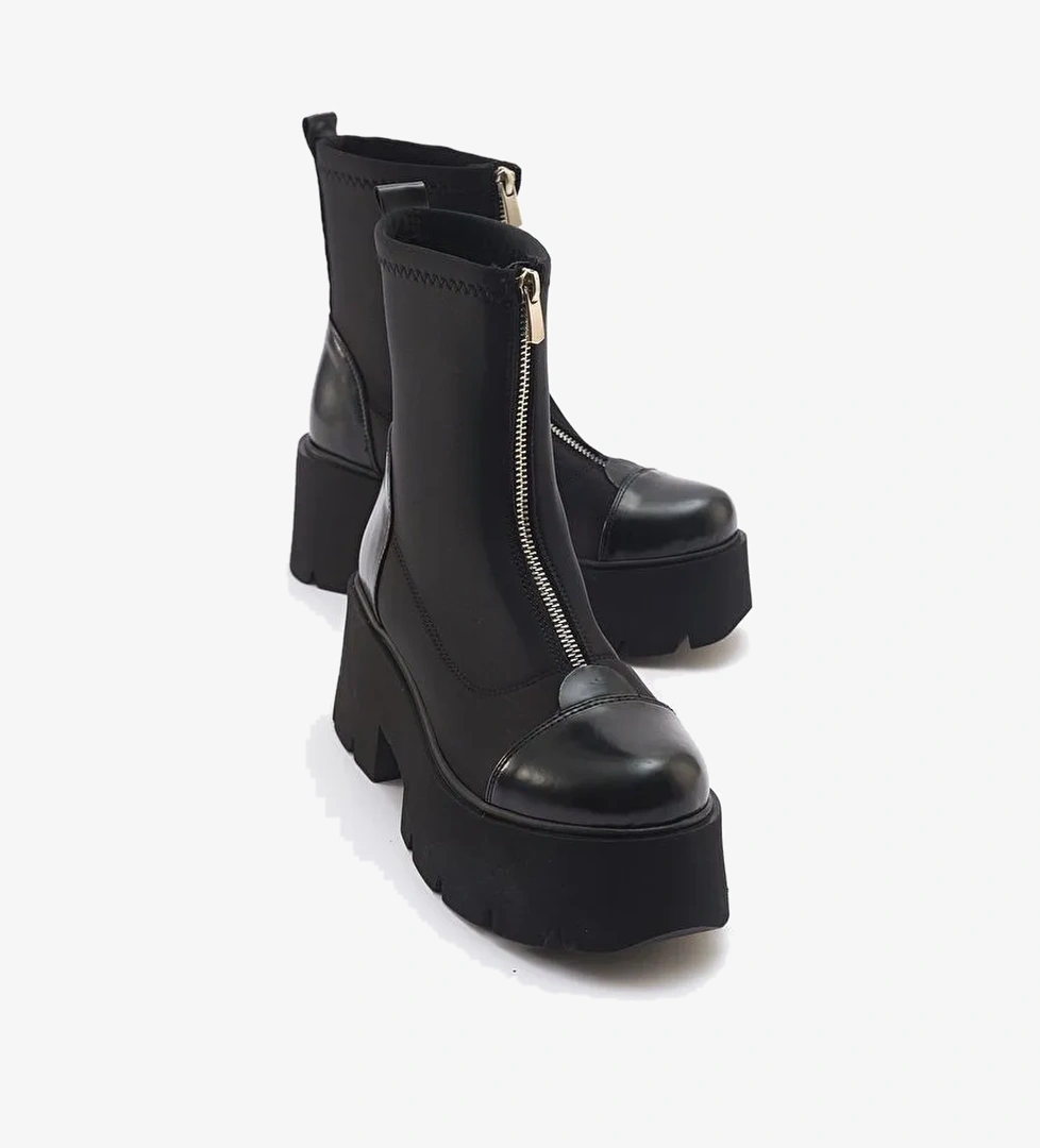 BRAY Siyah Rugan Scuba Kalın Taban Kadın Bot - Görsel 1