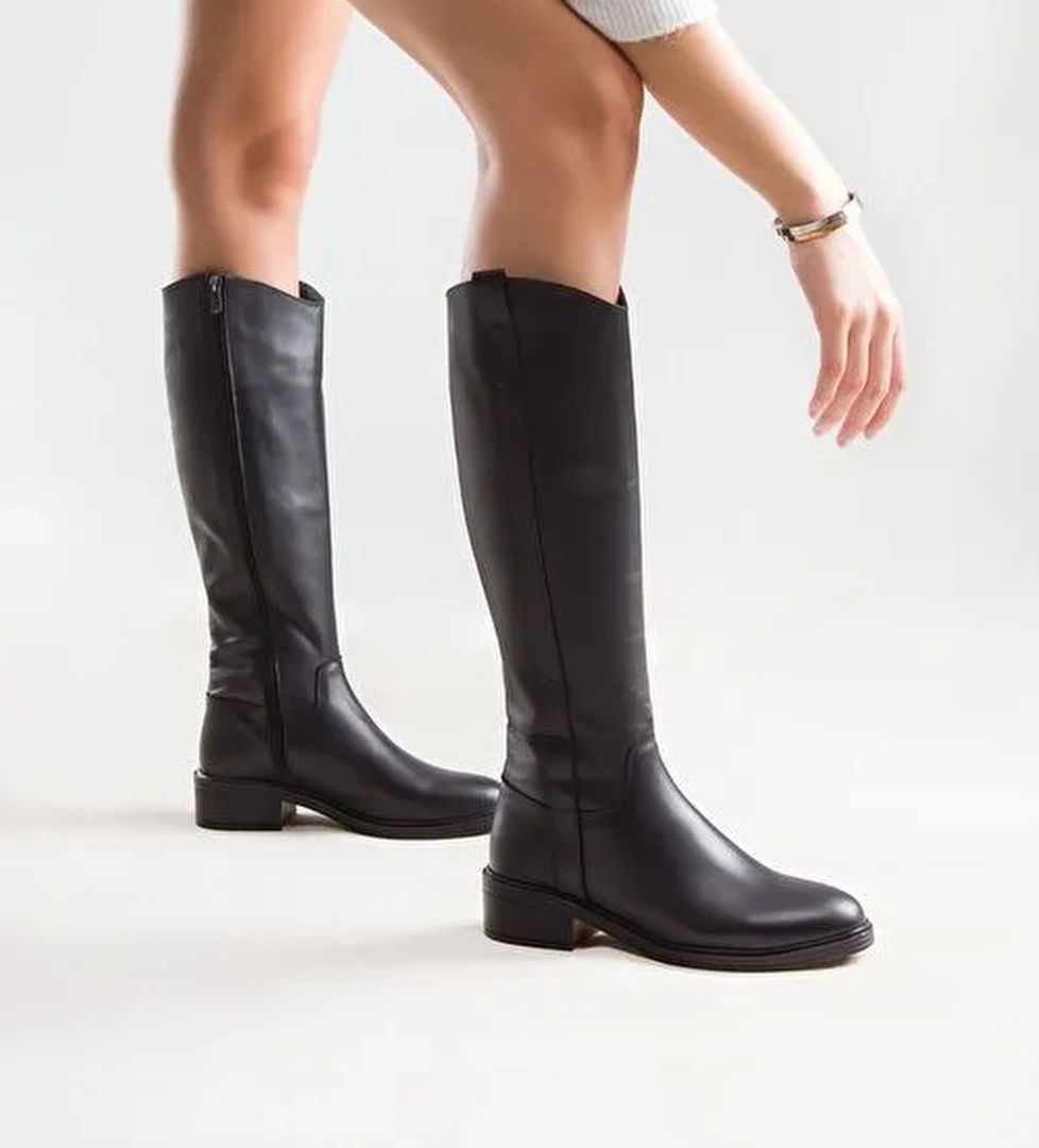 ACRO Siyah Cilt Hakiki Deri Kadın Çizme - Görsel 1