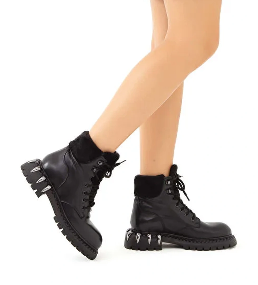 Tamer Tanca Kadın Hakiki Deri Siyah Bot - Görsel 1