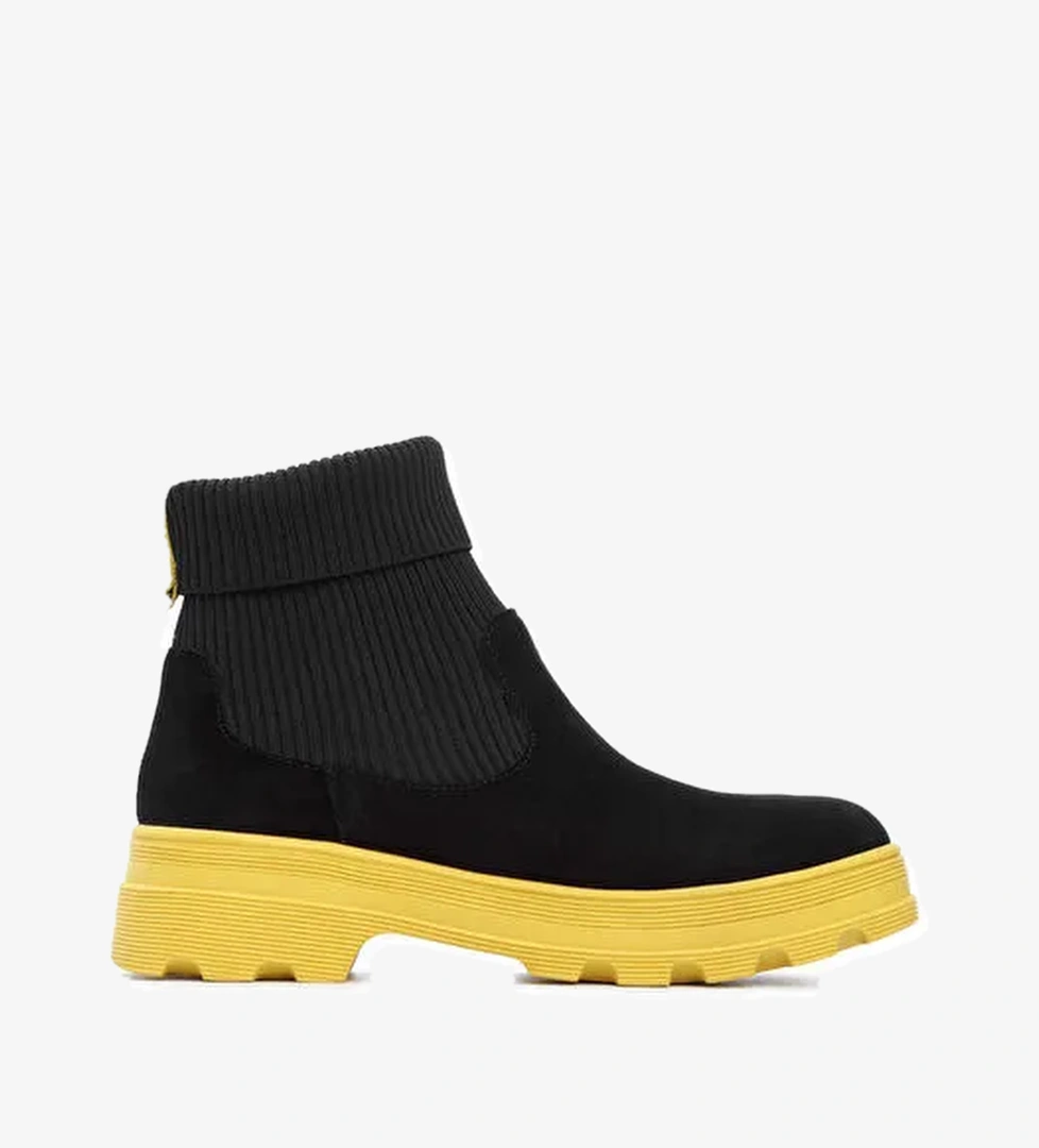 Tamer Tanca Kadın Hakiki Deri Siyah Süet/Sarı Bot - Görsel 1