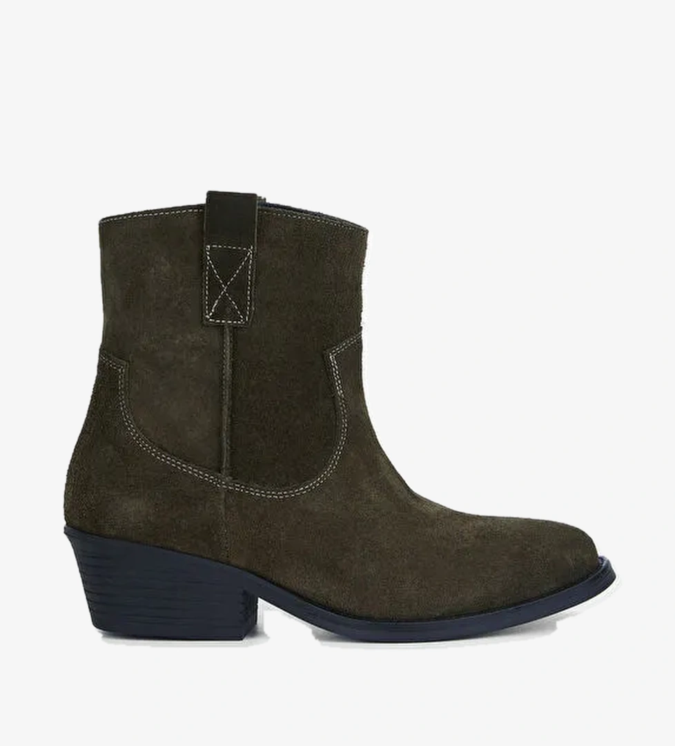 Tamer Tanca Kadın Hakiki Deri Haki Süet Western Bot - Görsel 1