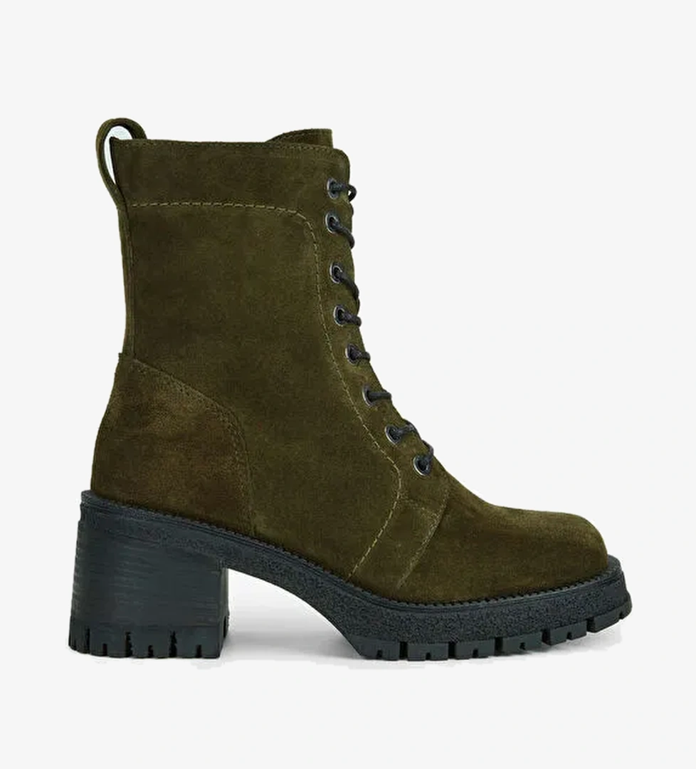 Tamer Tanca Kadın Hakiki Deri Haki Süet Casual Bot - Görsel 1