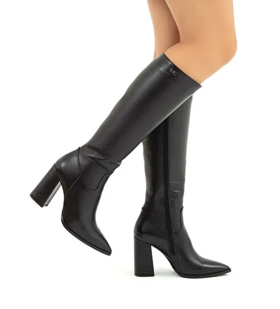 Tamer Tanca Kadın Hakiki Deri Siyah Klasik Çizme - Görsel 1