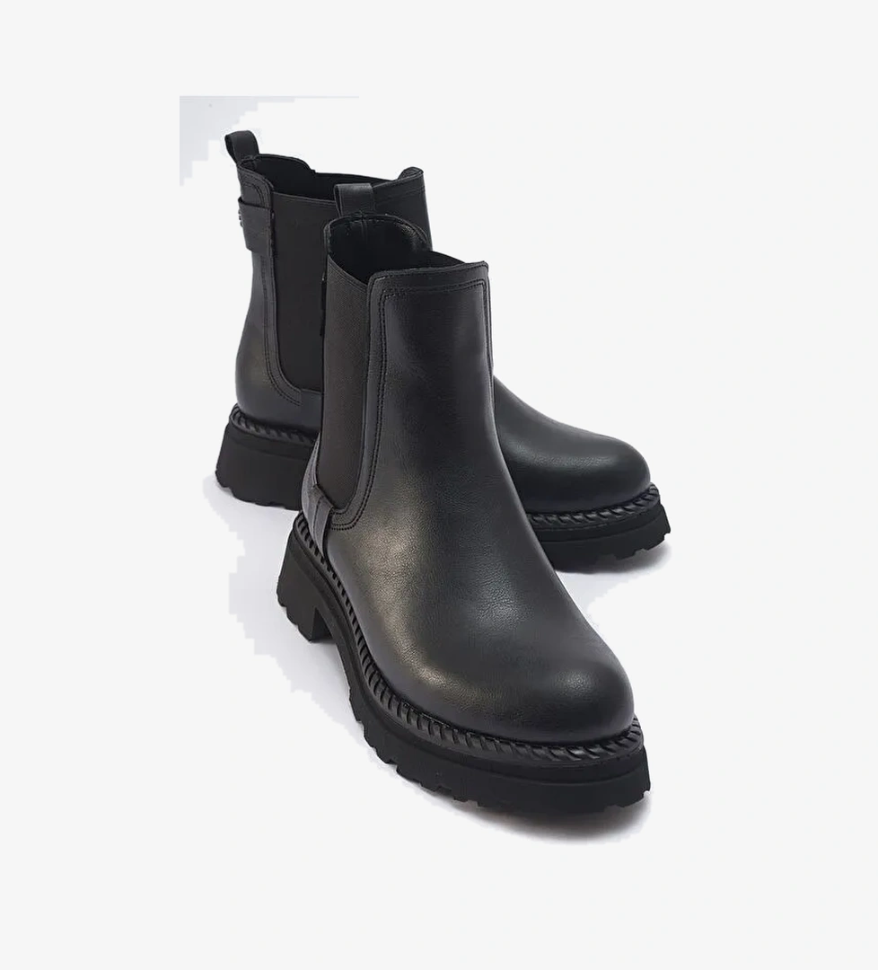 MARLY Siyah Cilt Lastikli Kadın Chelsea Bot - Görsel 1