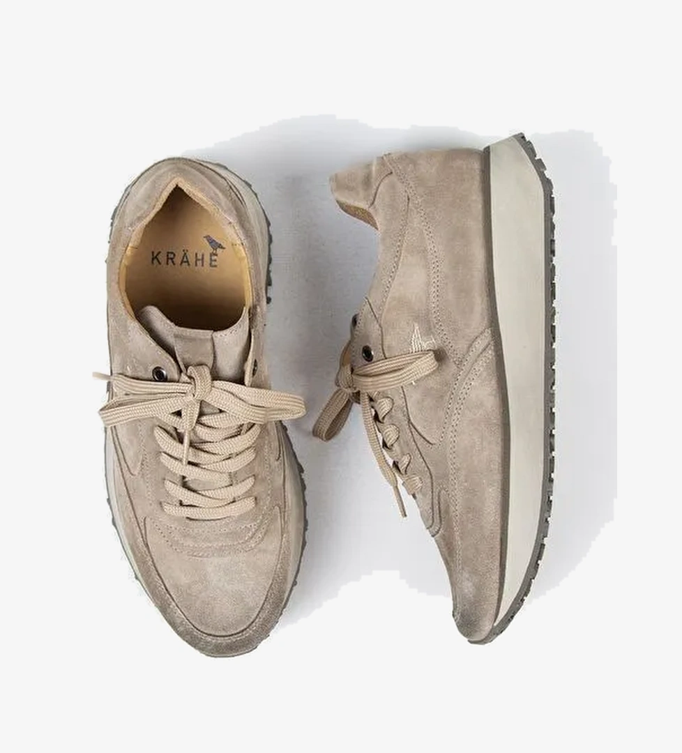 Krahe Calista Erkek Hakiki Deri Bağcıklı Bej Sneakers - Görsel 1