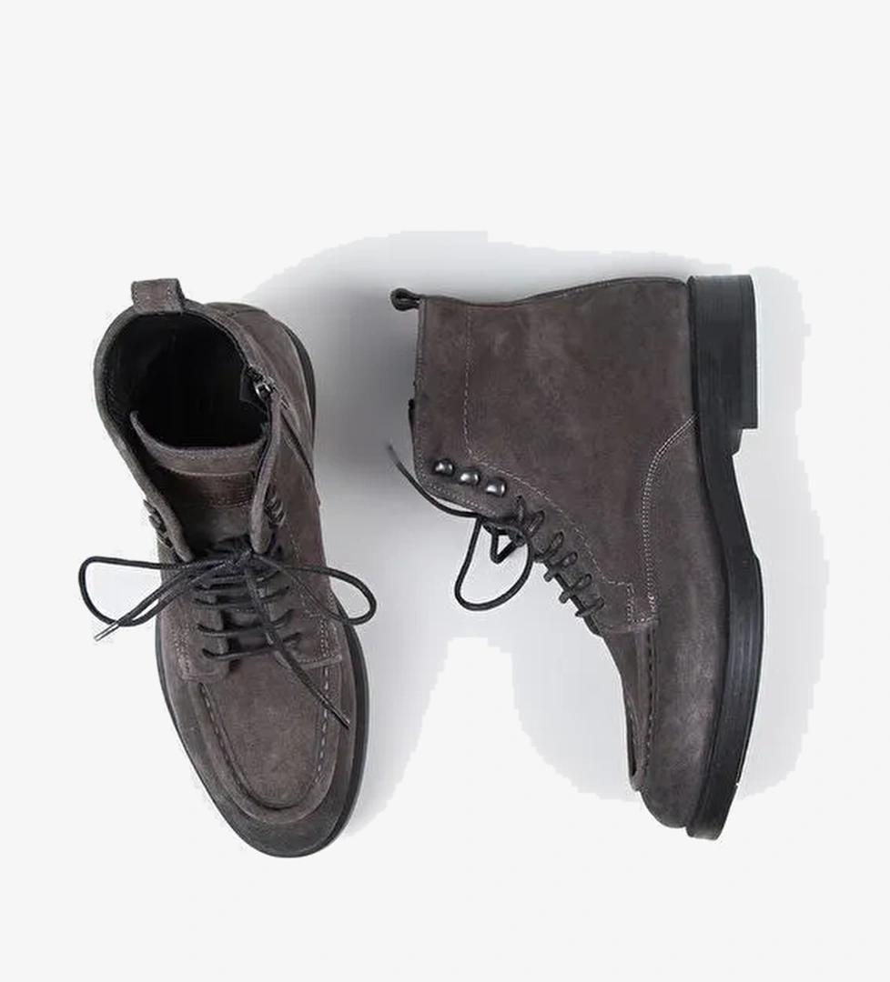 Krahe Dante Erkek Hakiki Deri Bağcıklı Fermuarlı Füme Bot - Görsel 1