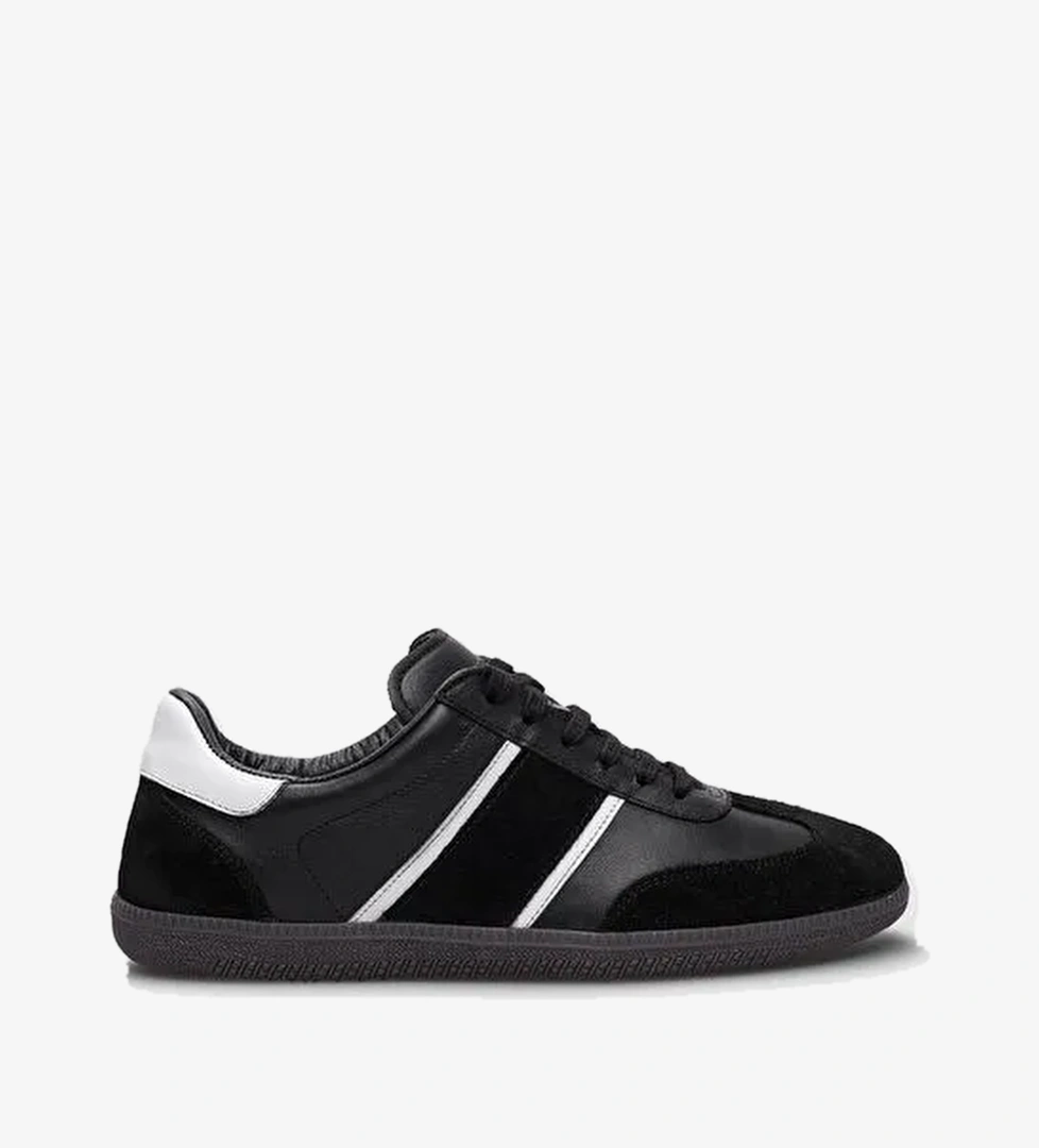 %100 Hakiki Deri Siyah Süet Bağcıklı Kadın Spor Ayakkabı - Görsel 1