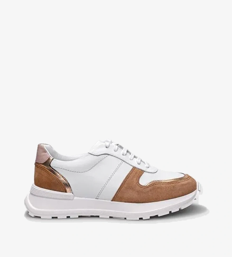 Cabani Ayakkabı Beyaz-Kahverengi Kadın Deri Sneaker 124656S - Görsel 1