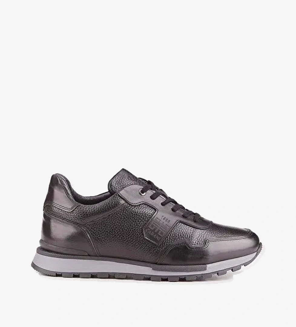 Erkek Hakiki Deri Siyah Kürklü Bağcıklı Sneaker Spor Ayakkabı