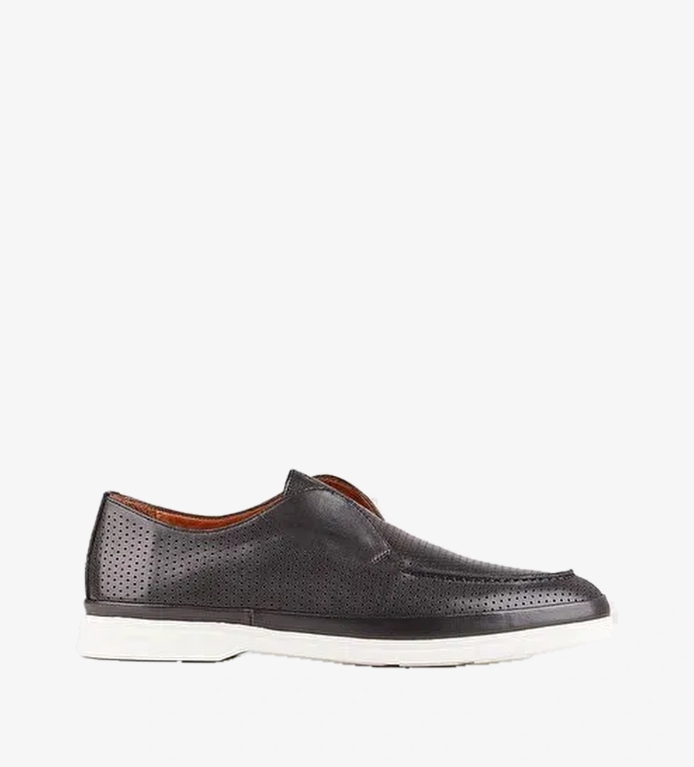 Hakiki Deri Siyah Erkek Yazlık Günlük Ayakkabı - Görsel 1