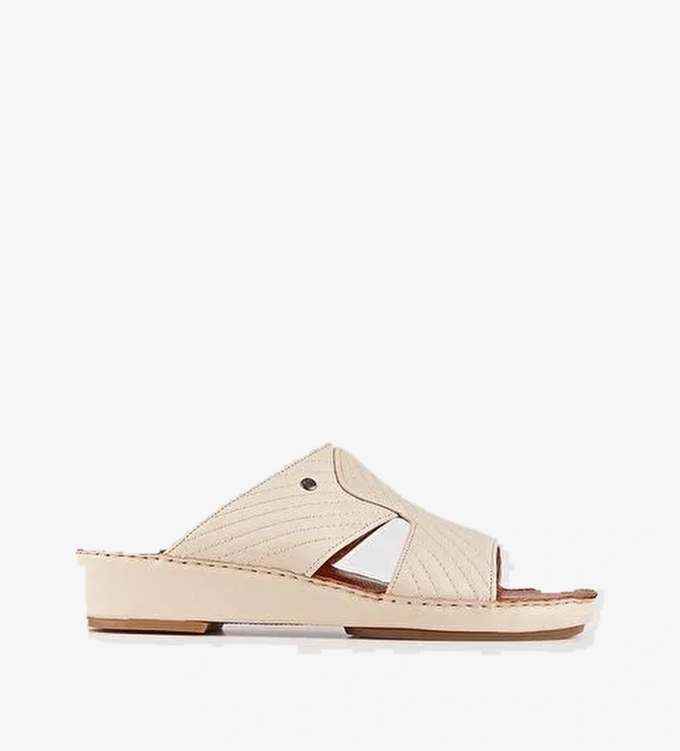 Hakiki Deri Bej Erkek Terlik - Görsel 1