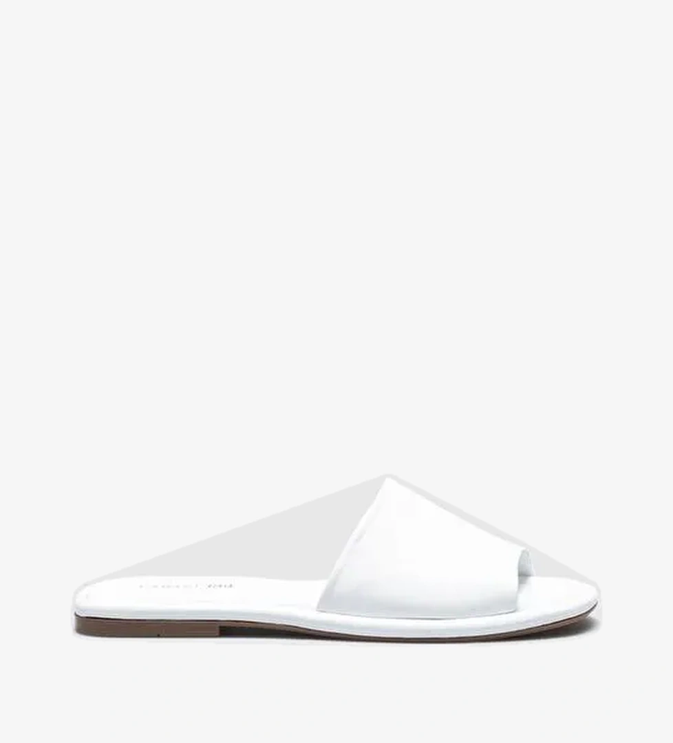 Hakiki Deri Beyaz Kadın Düz Terlik - Görsel 1