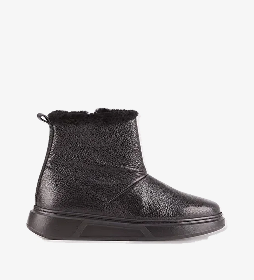 Hakiki Deri Eva Taban Siyah Kürklü Fermuarlı Erkek Günlük Bot - Görsel 1