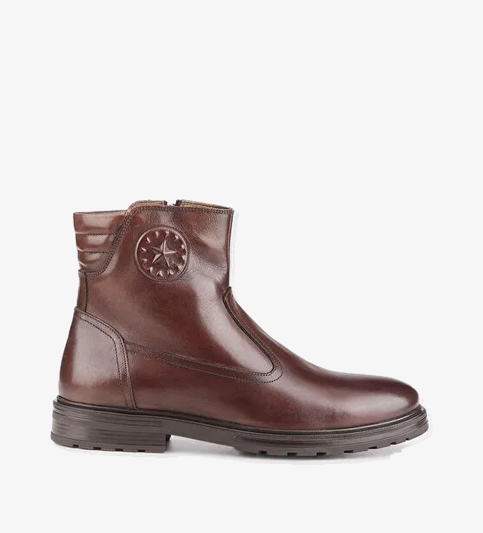 Hakiki Deri Kahverengi Fermuarlı Erkek Günlük Bot - Görsel 1