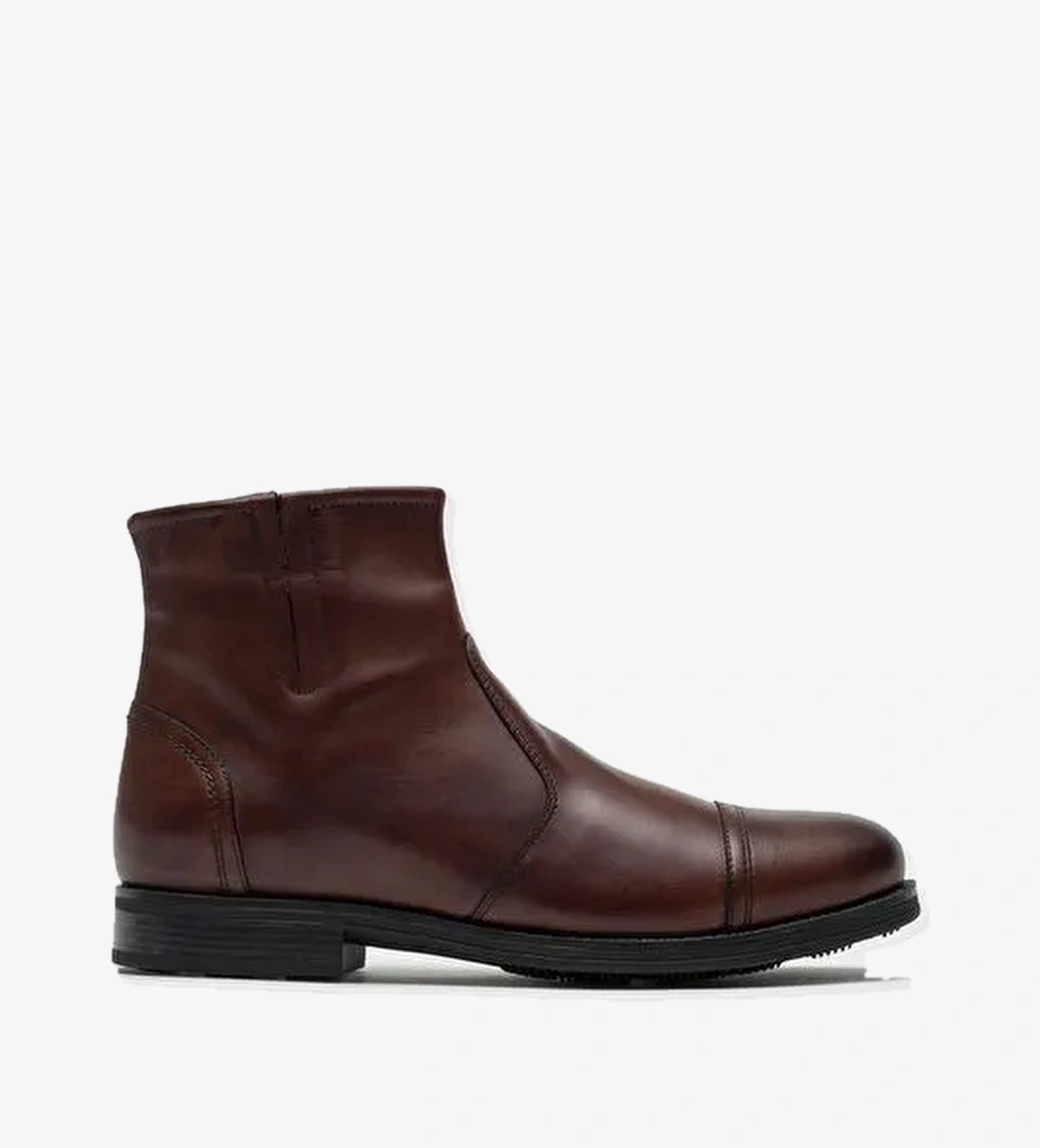 Hakiki Deri Yandan Fermuarlı Kahverengi Erkek Bot - Görsel 1