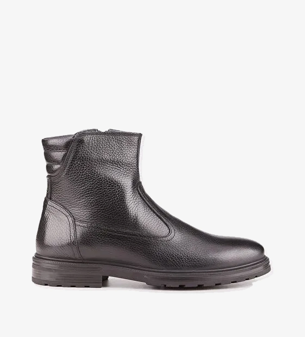 Hakiki Deri Siyah Fermuarlı Erkek Günlük Bot - Görsel 1