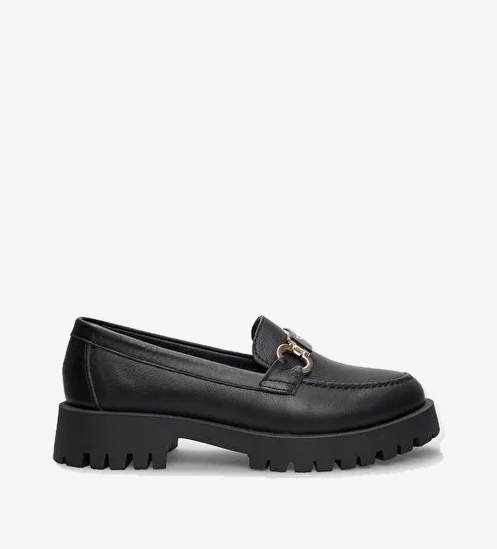 %100 Hakiki Deri Siyah Toka Detaylı Kadın Günlük Ayakkabı - Görsel 1